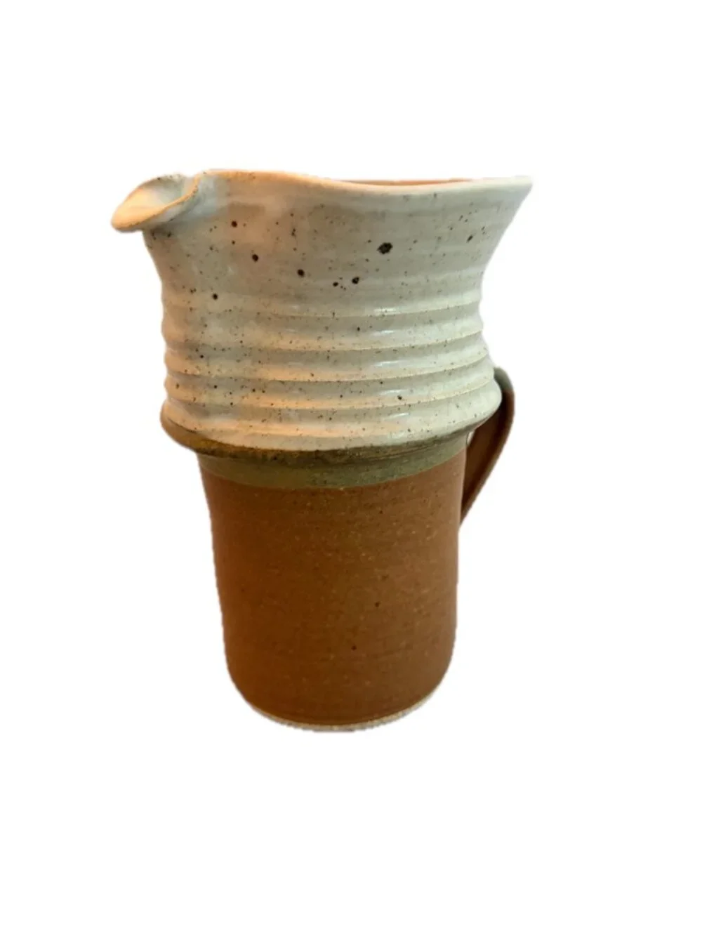Linda Sharpless Hand Made Rust Brown Cream Stoneware Pitcher Studio Pottery Vase